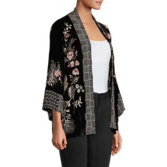 Johnny Was Valentina Rayon Silk Velvet  Embroidered Kimono Jacket w/JW Bag NWT - Picture 2 of 11